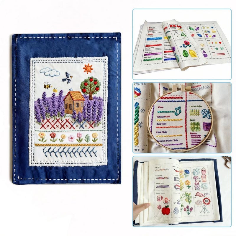 Embroidery Stitch Book Kit for Beginners, Embroidery Learning Book Material Kit, Portable Hand Embroidery Book for Adults & DIY Craft Lovers, DIY Stitching Set Gift - Image 3